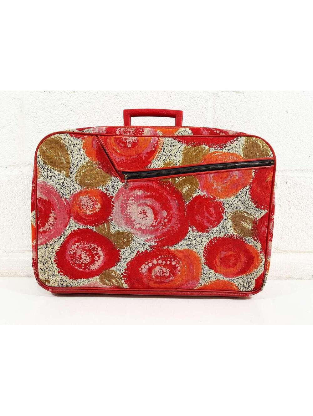 Vintage Floral Suitcase Red Pink Overnight Bag Luggage Travel Japan 1960s Mod